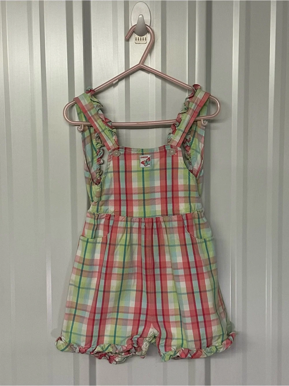 Vintage Gymboree Pastel Plaid Flutter Sleeve Romper Playsuit Cottagecore
